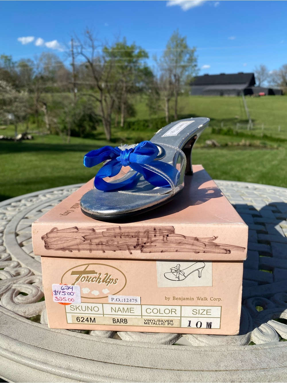 Touch Ups Metallic Silver Mule with Royal Blue Bow. Other colored bows included.